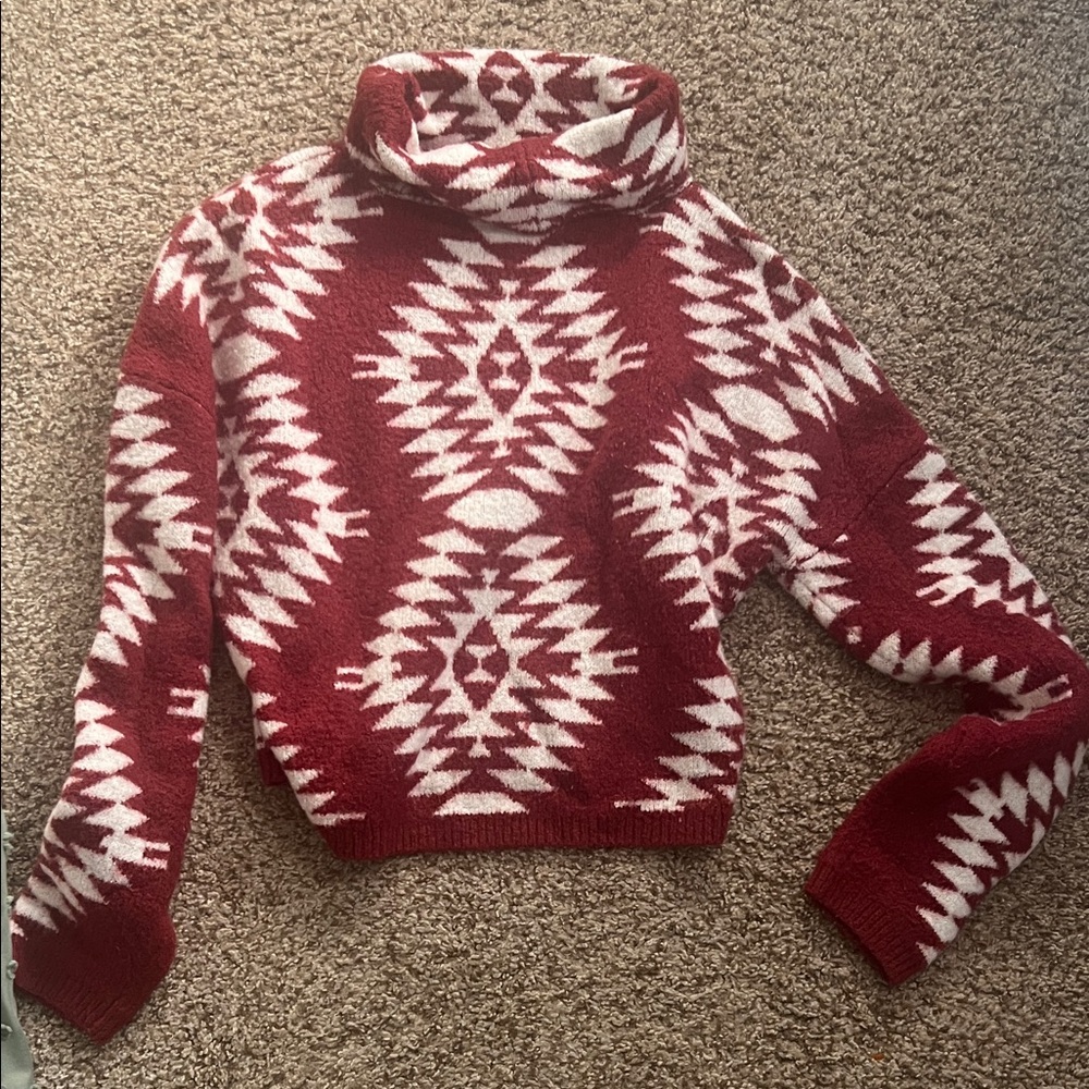 Red and White Patterned Women's Sweater